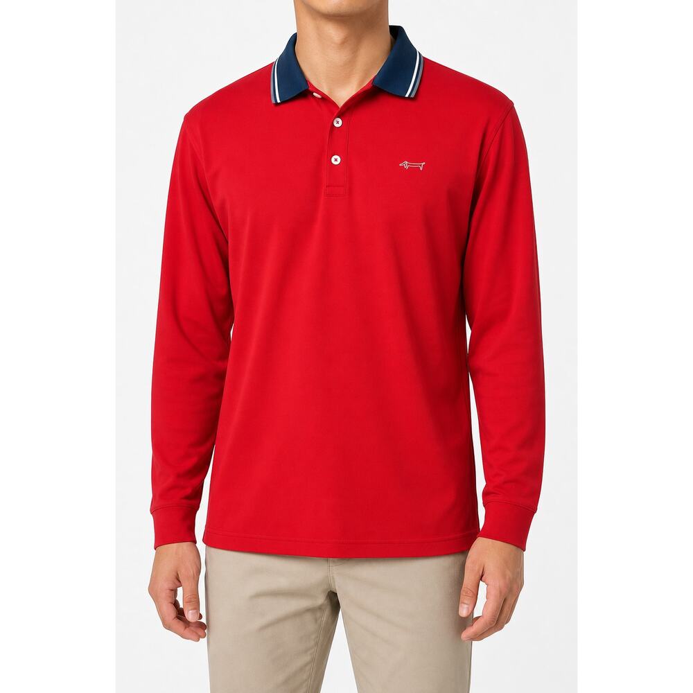 Louis Castel Mens Red Long Sleeve Golf Polo Shirt Size M